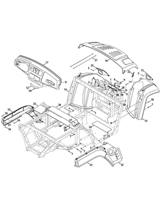 Fenders And Dash Diagram and Parts List for 465 4X4-EFI-1I029Z-1H020Z-37BMD710 Cub Cadet Lawn Tractor Accessories